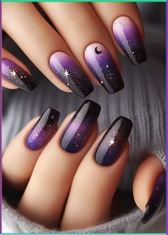 Embrace Elegance: Try Stunning Rose Gold Nail Designs Nails Space Design, Purple Ombre Nails Short, Nail Art Space, Black Summer Nails, Ongles Gel Violet, Cosmic Nails, Galaxy Nail Art, Space Nails