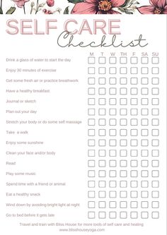 Weekly Self Care Goals, Self Care Checklist Ideas, Daily To Do List Ideas, Weekly Self Care Checklist, Selfcare Checklist, Daily Checklist Printable, Relaxation Ideas, Care Tasks, Daily Self Care