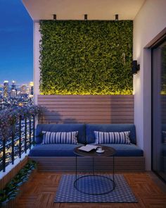 a balcony with a couch and table on it