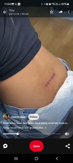 a woman's stomach with the word love tattooed on her lower back, in an instagram