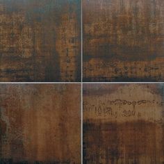 four panels of rusted metal with writing on them