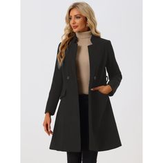 This stylish trench coat features a modern stand collar that adds a touch of sophistication, along with an open front design for effortless wear. It has convenient pockets that blend functionality with style, making it perfect for everyday use. The coat is belted, which not only enhances its visual appeal but also ensures a flattering fit for a variety of body types. This thoughtful design element emphasizes your waist, creating a slimmer, more elegant silhouette that is both fashionable and tim Knee Length Coat, Coats Black, Denim Outfits, Winter Outwear, Plaid Shirts, Black Velvet Dress, Wool Peacoat, Belted Coat, Denim Midi Skirt