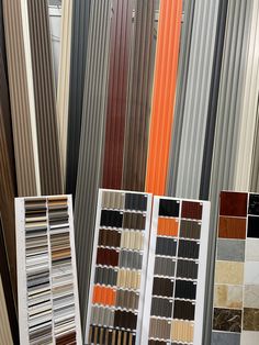 the flooring samples are lined up in rows