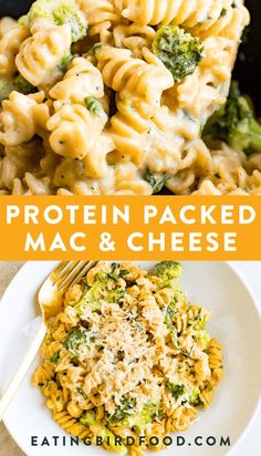 this is an image of macaroni and cheese with broccoli