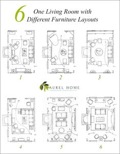 the floor plan for a living room with different furniture layouts, including two couches and