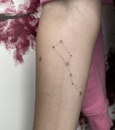 a woman's arm with a small star tattoo on the left side of her leg