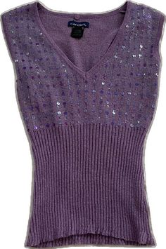 Purple V-neck Top For Winter, Casual Winter Tops With Sequins, Spring Fitted Sweater With Sequins, Fitted Spring Sweater With Sequins, Casual V-neck Sequined Tops, Casual Sequined V-neck Top, Fanci Club, Orseund Iris, V Neck Vest