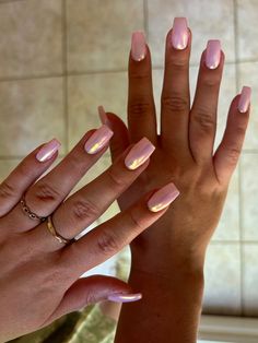 Square Chrome Pink Nails, Pink Chrome Nails Square, Chrome Square Nails, Square Chrome Nails, Chrome Nails Square, Cute Nail Colors, Aurora Nails