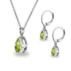 Wear this stylish jewelry set to enhance your daytime and evening look. These dangle earrings and necklace feature 8x6mm and 7x5mm pear-cut stones in a polished bezel setting. This luxurious set is crafted of fine sterling silver. The pendant hangs from a 16 inch rolo chain and secures by a spring-ring clasp. These leverback earrings measure 7mm W and 25mm L . This dainty necklace measures 7mm W and 17mm L. This fashion set in fine jewelry is a great addition to your 925 silver jewelry collectio Earrings And Necklace, Leverback Earrings, 925 Silver Jewelry, Rolo Chain, Drop Necklace, Stylish Jewelry, Drop Pendant, Dainty Necklace, Pear Cut