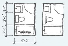 the floor plan for a small bathroom with two sinks and a toilet in one room