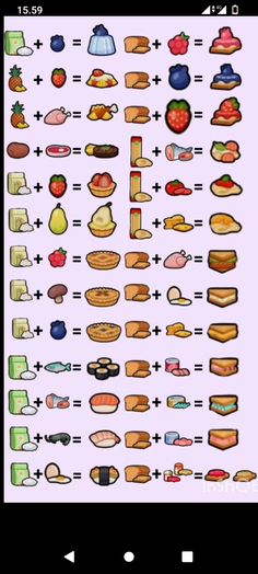 a cell phone with different types of food on it