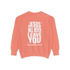 Introducing the Never Forsaken Premium Sweatshirt – a garment that embodies faith, comfort, and style. Crafted with the finest materials, this sweatshirt is soft, durable, and perfect for any season. On the front, the bold statement "Never Forsaken" serves as a powerful reminder of Jesus’ unwavering love. Turn it around and you'll find the comforting message "Jesus Will Never Leave You," inspired by Hebrews 13:5, which assures us of His perpetual presence and love. Designed for believers who want to wear their faith boldly, this sweatshirt isn't just clothing – it's a declaration of divine assurance. Whether you're attending church, hanging out with friends, or enjoying a quiet day at home, the Never Forsaken Premium Sweatshirt is your go-to choice for expressing the steadfast love of Jesu Inspirational Cotton Sweatshirt For Streetwear, Inspirational Streetwear Tops For Fall, Inspirational Long Sleeve Sweatshirt With Text Print, Inspirational Crew Neck Sweatshirt In Relaxed Fit, Inspirational Long Sleeve Sweatshirt With Graphic Print, Christian Clothing Brand, Hebrews 13, Never Leave You, Christian Clothing