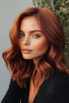 autumn hair color, fall hair trends, hair inspiration Fall Orange Hair Color, Short Haircut Red Hair, Red Hair Color Ideas For Short Hair, Mid Length Copper Hair, Fall Hair For Red Heads, Autumn Hairstyles Fall, Winter Ginger Hair, Flicked Hairstyles, Medium Length Auburn Hair