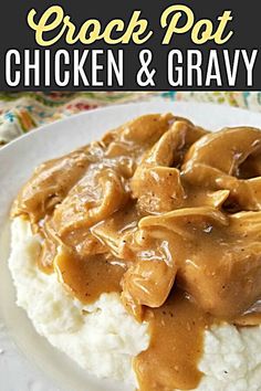 chicken and gravy on top of mashed potatoes