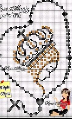 a cross stitch pattern with an image of a woman sitting in front of a clock