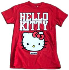 Cute Red Crew Neck Top, Cute Red Cotton T-shirt, Cute Red Fitted T-shirt, Casual Red Hello Kitty Top, Red Hello Kitty Print Crew Neck Top, Cute Fitted Red T-shirt, Red Crew Neck Top With Hello Kitty Print, Red Hello Kitty Short Sleeve Tops, Red Hello Kitty Cotton T-shirt