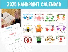 a calendar with handprints on the front and back