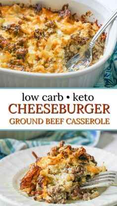 low carb keto cheeseburger casserole on a plate with a fork