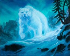 a painting of a polar bear in the snow