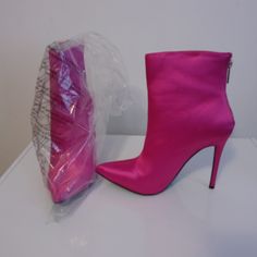 Pink Bootie Pink Synthetic Heels For Fall, Spring Party Boots In Synthetic Material, Synthetic Boots For Spring Party, Synthetic Spring Party Boots, High Ankle Synthetic Heels For Party, Synthetic High Ankle Heels For Party, Casual Evening Boots For Spring, Pink Medium Width Boots For Party, Spring Synthetic Boots For Night Out