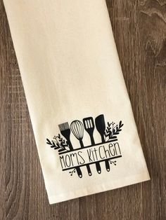 a kitchen towel with utensils on it and the words today is my favorite