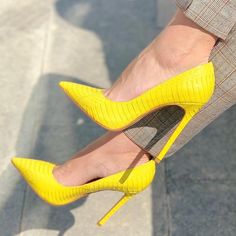 Step out in style with these Yellow Snake Embossed Pointed Toe Stiletto Heels. Designed for the modern woman, these pumps exude sophistication and are perfect for any occasion. Elevate your look! Color: Yellow Heel Type: Stiletto heel Heel Height: 4.72" / 120 mm approx Product measurements were taken using size 8. Please note that measurements may vary by size. Toe: Pointed toe Snake embossed upper design Slip-on style Handcrafted US sizing. Fits true to size. Yellow Spring Heels For Office, Yellow High Heel Party Shoes, Yellow Heels With Padded Heel, Yellow Heels With Wrapped Heel For Evening, Fitted Yellow Heels With Padded Heel, Yellow Closed Toe Heels For Formal Occasions, Yellow Fitted Heels For Formal Occasions, Yellow Almond Toe Court Shoes For Formal Occasions, Yellow Court Shoes For Spring