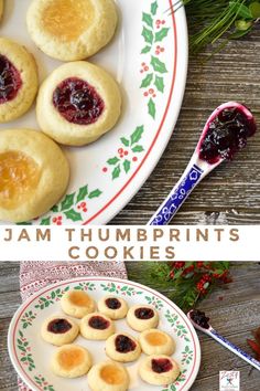 jam thumbprints and cookies on a plate