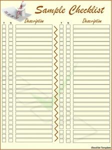 the sample checklist is shown in this printable file, which includes several items for each