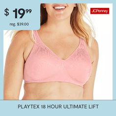 Deemed a Gotta-Have-It item for value you can count on every day! AMAZING SUPPORT, AMAZING COMFORTWe all want a little lift, as long as it's truly comfortable. Playtex expertsdesigned this wireless bra with Magic Rings panels that support from thebottom up for a gentle, natural lift. The satiny, moisture-wicking jacquardfabric with delicate picot trim helps keep you cool in any season, with stretchsatin sides and back for even more smooth comfort. Cushioned no-slide strapstake the pressure off … Magic Rings, Wireless Sports Bra, Coverage Bras, Magic Ring, Full Coverage Bra, Everyday Bra, Wireless Bra, Womens Bras, Support Bras