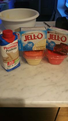 the ingredients for jello are sitting on the counter