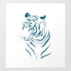 a tiger's head is shown in blue on white art print by design express