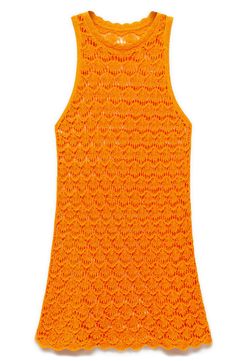 Add an artisanal touch to your sunny-weather look in a sheer crocheted minidress trimmed with sweet scallops. Slips on over head Crewneck Sleeveless Sheer; base layer shown not included 86% cotton, 14% polyester Hand wash, line dry Imported Chic Sleeveless Cotton Crochet Dress, Sleeveless Pointelle Crochet Dress For Beach, Sleeveless Pointelle Knit Crochet Beach Dress, Sleeveless Pointelle Knit Crochet Dress For Beach, Chic Crochet Top With Scalloped Lace For Summer, Sleeveless Crochet Dress With Scalloped Lace For Summer, Summer Pointelle Knit Crochet Dress, Chic Summer Crochet Dress With Pointelle Knit, Summer Pointelle Knit Crochet Mini Dress