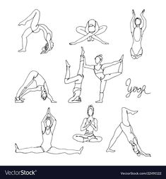 a set of hand drawn people doing different yoga poses