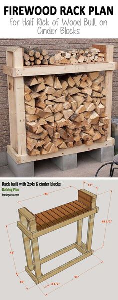 a bench made out of wood is shown with measurements for the top and bottom pieces