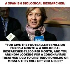 a woman talking into a microphone in front of a news paper with the caption'you give the footballer $ million euros a month & a