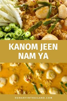 an image of food with text overlay that reads kanom jeen nam ya