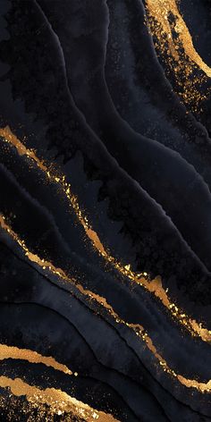 an abstract painting with gold and black colors