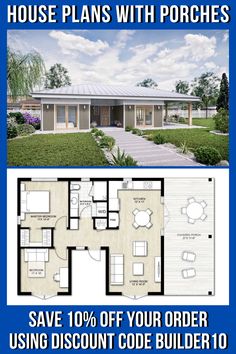 two story house plans with the words save 10 % off your order using discount code builder 10