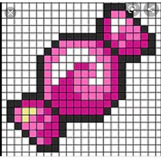 a cross stitch pattern with pink and black squares in the shape of a rocket ship