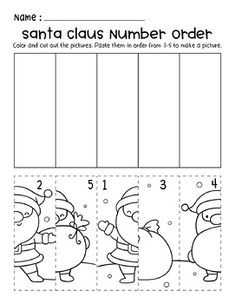 the santa claus number order worksheet for kids to practice counting and coloring numbers