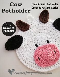 a crocheted cow is shown with the words, farm animal potholder crochet pattern series