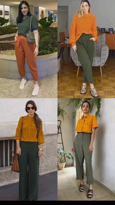 Olive Green Pants Outfit, Orange Color Combinations, Minimalist Wardrobe Capsule, Colour Combinations Fashion, Color Combos Outfit, Color Blocking Outfits, Color Combinations For Clothes, Fall Outfit Ideas