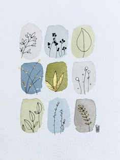 an image of flowers and plants painted on paper