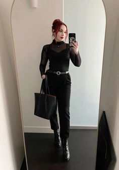 Alternative Classy Outfits, Dark Glamour Aesthetic Outfit, Night Out Work Outfit, Chic Goth Aesthetic, Goth Business Professional, Alt Corporate Outfits, Goth Corporate Outfit, Mortician Outfits