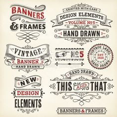 a set of hand drawn banners and ribbons for different types of design elements, including the name