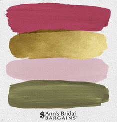 three different shades of pink, green and gold on white paper with text that says ann's bridal bargains