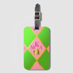 Chic Monogrammed Pink and Green Argyle  Luggage Tag Luggage Tag, Luggage Tags