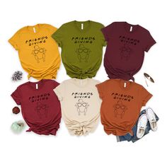 Friends Turkey - Unisex Short Sleeve T-Shirt We use Bella + Canvas 3001 premium t-shirts which have a soft and light feel, It's very comfy and with it's unisex sizing it's perfect for both men and women. Fun Holiday Shirts For The Entire Family! Discounts Available On Bulk Orders! Don't See A Shirt Color You Like?  We Have Many More Shirt Color Options Available!  BRAND & MATERIAL: Bella + Canvas - Unisex Short Sleeve Jersey Tee - 3001 - 4.2 oz., 100% airlume combed and ringspun cotton, 32 singl Friendsgiving Shirts, Thanksgiving Tshirts, Thanksgiving Friends, Friends Giving, Friends Shirts, Friends Thanksgiving, Funny Thanksgiving Shirts, Food Shirt, Turkey Shirts