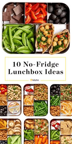 a collage of different lunchbox foods with the words 10 no - fride lunchbox ideas