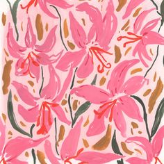 pink flowers are painted on a white background with gold and red accents in the center